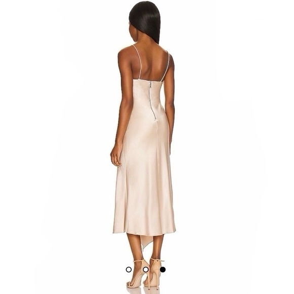 Alice + Olivia Harmony Asymmetrical Midi Dress in Sand - Picture 3 of 10